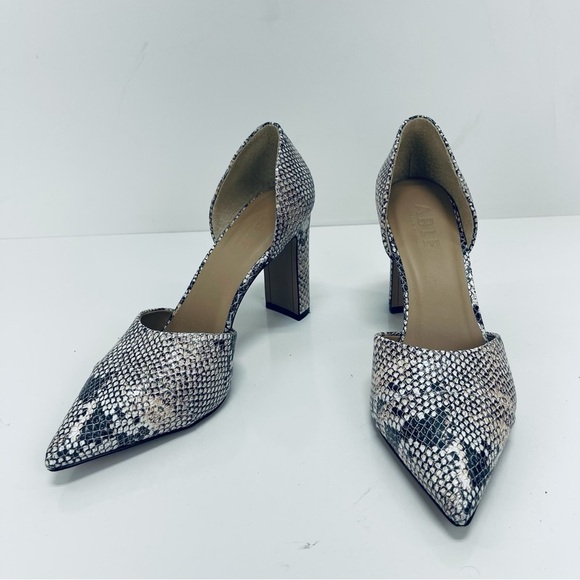 Able Snake Print Leather shoes  Pumps Block Heels Pointed Toe Neutral 10 M - Picture 5 of 10